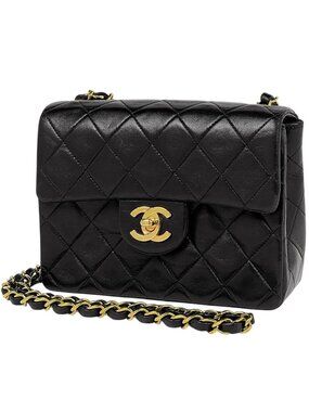 Chanel Mini Quilted Single Flap Chain Shoulder Bag CC Logo Leather Black